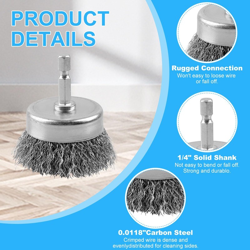 20 Pack Wire Cup Brush with 1/4-Inch Hex Shank, Rocaris