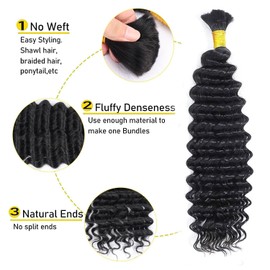 Bulk Human Hair For Braiding Deep Wave Human Braiding Hair No Weft Human Hair Bundles for Braiding Wet and Wavy Human Hair Braiding Hair for Boho Box Braids(50g -22 inch)
