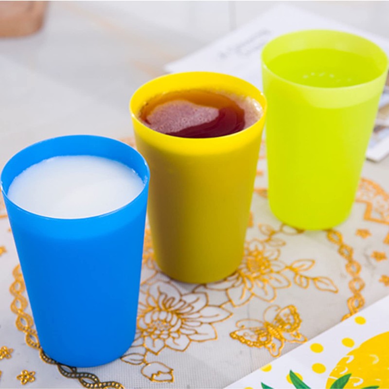 Saijer Rainbow Reusable Plastic Cups, 18 Pieces, Stack Shatterproof Party