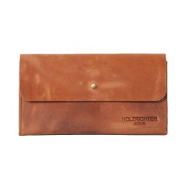 Holzrichter Berlin Women's Wallet (M) Elegant Button Leather Purse, camel