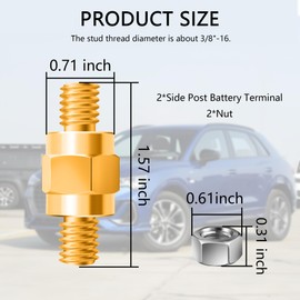 2PCS Side Post Battery Terminal with 2PCS Nut,3/8"-16 Battery Post Adapter for Most Car Battery Terminal,Side Post Battery Bolts for Side or Top Car Battery