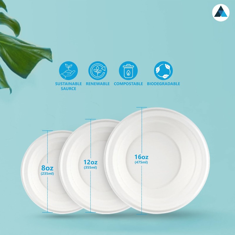 Nationwide Paper 8oz 100pcs White Bagasse Sugarcane Disposable Bowls, Strong