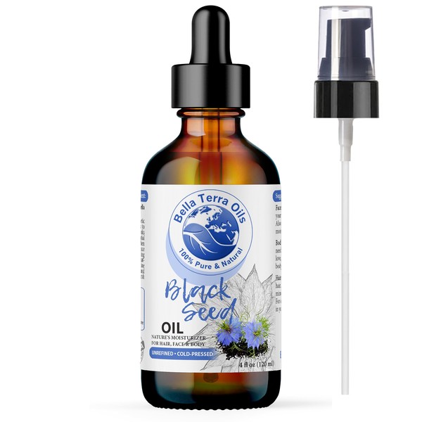 Bella Terra Oils - Black Seed Oil 4oz - Luxuriate in the Richness of Nigella Sativa, High in B-Vitamins, For a Naturally Beautiful Skin