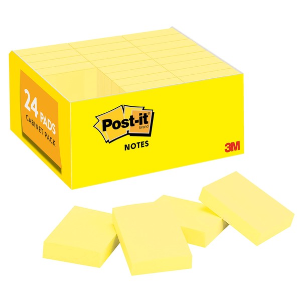 Post-it Mini Notes, 1 3/8 x 1 7/8 in, 24 Pads, Canary Yellow, Clean Removal, Recyclable