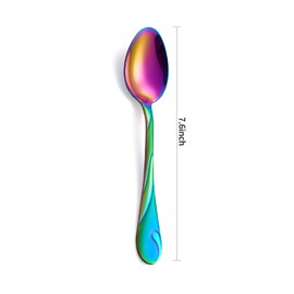 Seeshine Rainbow Dinner Spoon Set, 7.6-inch Stainless Steel Spoon Silverware, 6-Piece Shiny Rainbow Soup Spoons Table Spoon, Dishwasher Safe, Set of 6