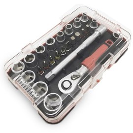 LUMBER JACK 25 Piece 1/4" Square Drive Metric Socket Set with Reversible Soft Grip Ratchet Handle – Screwdriver Bits for DIY Home Workshop & Professional Use