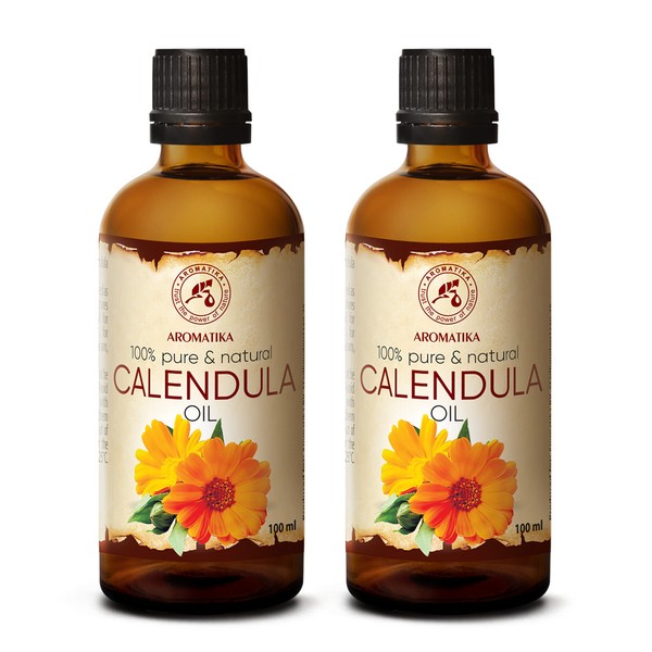 Calendula Oil set 2 x 3.4 Fl Oz - 6.8 Fl Oz - Calendula Officinalis - Infused - Almond Oil Base - 100% Pure & Natural - Marigold Oil - Benefits for Skin, Nails, Hair, Face, Body - SHORT LIFE