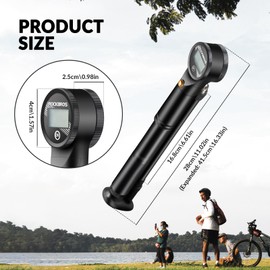 ROCKBROS Bicycle Pump Air Pump Mini Pump Bicycle Max. 320PSI High Pressure Presta & Schrader Air Pressure Adjustable Portable Two-Stroke Pump with Electronic Pressure Display for MTB, BMX, Road Bike