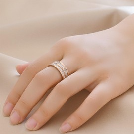 KnBoB Simple Stainless Steel Ring Men Women Gold/Rose Gold/Silver Eternity with White Square Cubic Zirconia Rings Engagement Ring, Stainless Steel, Cubic Zirconia