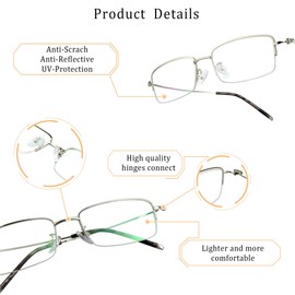 LifeArt Alloy Semi-Rimless Reading Glasses,Blue Light Blocking Glasses, Anti Eyestrain, Computer Gaming Glasses, TV Glasses for Men, Anti Glare (Silver, +2.75 Magnification)