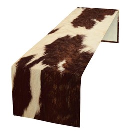 XBDDZSW Cow Print Table Runner, Brown Cowhide Print Western Style Table Runner Country Farmhouse Cow Pattern Printed Linen Table Runner for Home Kitchen Dining Table Decoration,13x70 Inch