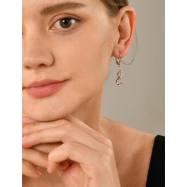 YL Infinity Earrings Sterling Silver Dangle Drop Earrings 18K White Gold Leverback Garnet Jewelry