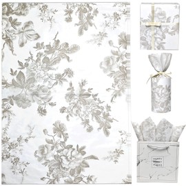 Floral Tissue Paper with Elegant Gray Peony Pattern 30 Sheets 20"x14", Decorative Flower Gift Wrapping Tissue Paper for Gift Bags, Art Packaging for Birthday Wedding Decor DIY Crafts Party Supplies