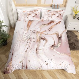 Rose Gold Marble Bedding Set Marble Duvet Cover For Kids Children Teens Golden Glitter Cracked Lines Comforter Cover Liquid Abstract Art Bedding & Linen Unique Design Single