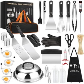Griddle Accessories Kit, 135 Pcs Griddle Grill Tools Set for Blackstone and Camp Chef, Professional Grill BBQ Spatula Set with Basting Cover, Spatula, Scraper, Bottle, Tongs, Egg Ring Meat Stainless