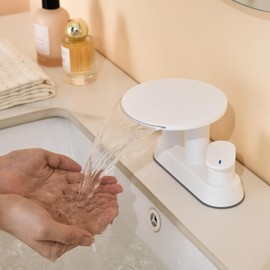 Chivina Waterfall Bathroom Faucet 3 Hole 4 Inch Centerset，RV & Vanity Bathroom Sink Faucet with Pop Up Drain, White Storage Top Faucet Wide Waterfall Spout