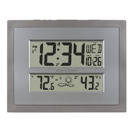 La Crosse Technology La Crosse Technology 512-85937-INT Atomic Digital Wall Clock with Temperature & Forecast in Gray/Silver