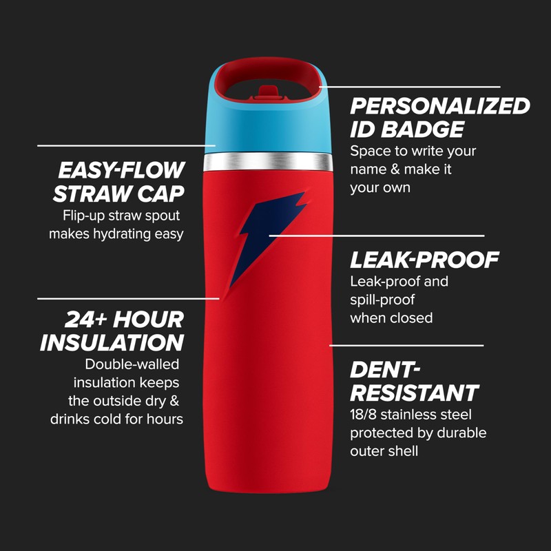 Gatorade 'Overtime' 22oz Stainless Steel Water Bottle, Straw Cap, Red/Blue