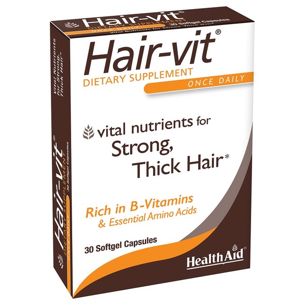 HealthAid Hair-VIT, 30 Capsules, Once Daily, Vital Nutrients for Strong, Thick, & Shiny Hair, Rich in B- Vitamins & Essential Amino Acids