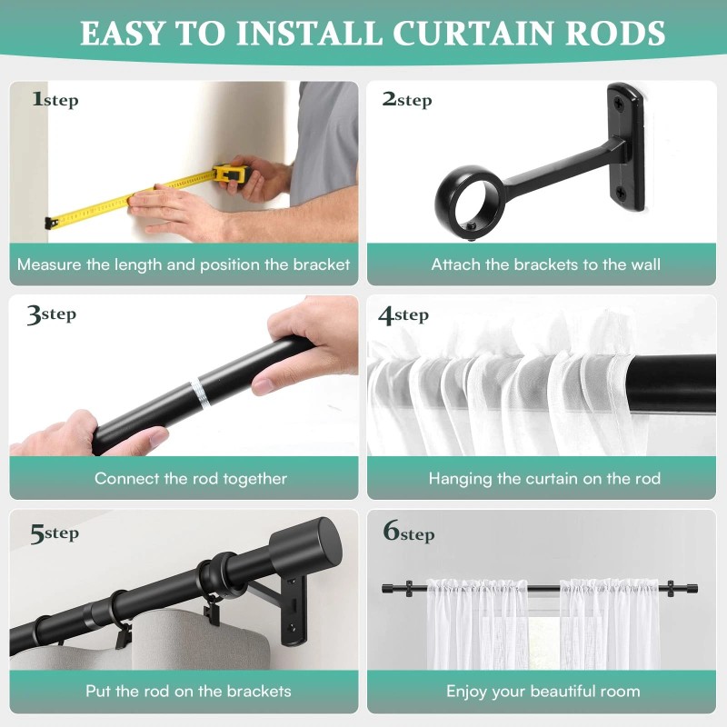Taoberfuli Extra Long Curtain Rods for Windows 120 to 240