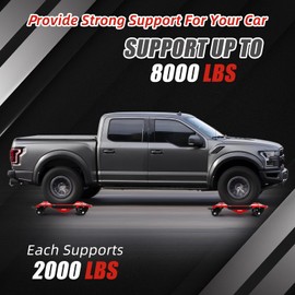 WHIZMIA Car Dolly Set of 4, 8000LBS Capacity Car Dolly, Car Dollies with Tow Hooks, Wheel Dolly Set of 4 with Thickened Handles & Sidebar, Car Wheel Dolly with Security Lock for Moving Vehicles