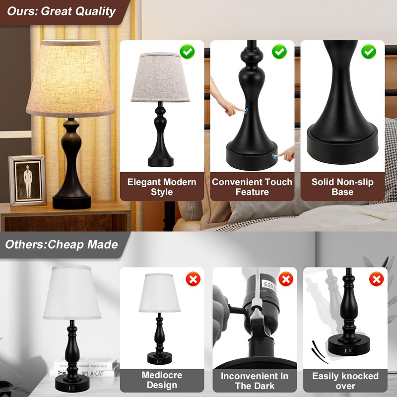 Touch Lamps for Nightstand, 3 Way Dimmable Bedside Lamps with