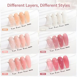 GAOY- Juego de esmaltes de uñas en gel Milky White x Jelly Nude, 6 colores transparentes, rosa transparente, naranja, remojo, luz UV