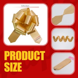 6 PCS Pull Bows 6 Inch Golden Bows for Gift Wrapping Wedding Basket Decorated Car Bow Birthday Party Christmas Gift as Well as Valentine's Day Gift Decorations