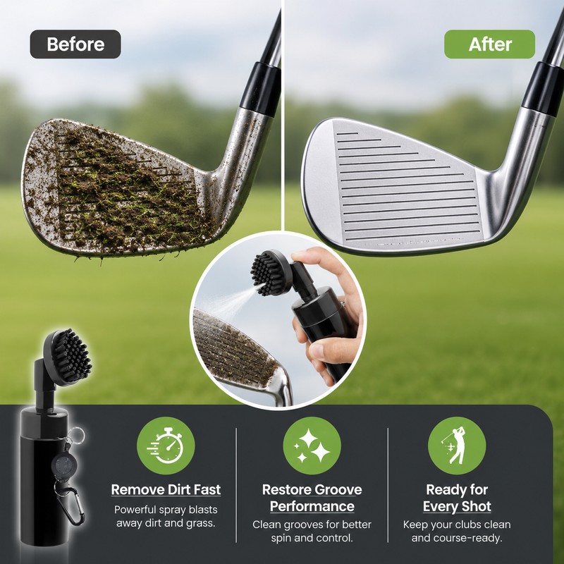 Golf Club Cleaning Kit for On-Course Care – Spray Brush,