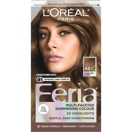L'Oreal Paris Feria Multi-Faceted Shimmering Permanent Hair Color, 63 Sparkling Amber (Light Golden Brown), Pack of 1, Hair Dye