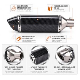 Universal Motorcycle Exhaust Silencer 51 mm Stainless Steel Slip-On Rear Silencer with Mounting Kit, Compatible with FZ6N R1 R3 R6 NMAX TMAX 800