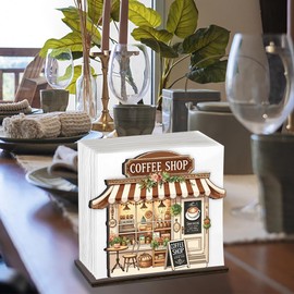 Coffee Wooden Napkin Holder, Coffee Shop Tissue Dispenser, Rustic Cafe Party Decor for Table Kitchen Dining Room