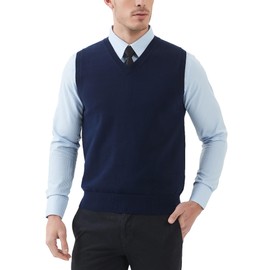 Kallspin Men's Cotton Sleeveless Jumpers V-Neck Knitted Gilets Sweater Vest Relaxed Fit Pullover (Navy Blue, 3XL)