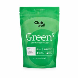 Clubwell Green⁵ Super Greens Powder | 100% Daily Vitamins ABCDEK + 5g Prebiotic Fiber | Lions Mane & Ashwagandha | Vegan Superfood Supplement for Energy, Immunity, Digestion | 30 Servings