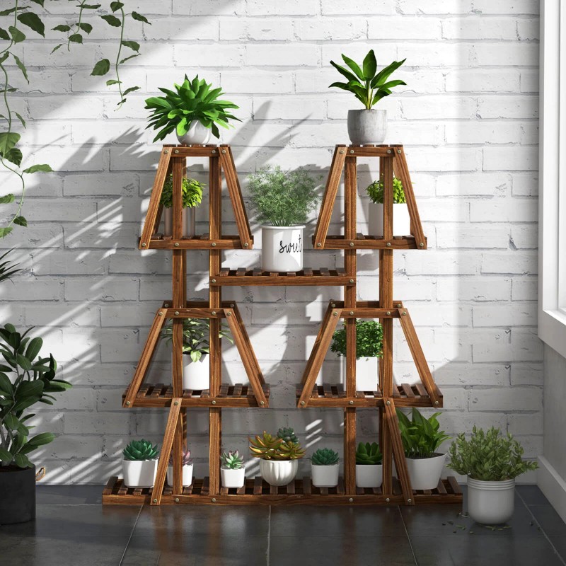 Costway 5-Tier Wood Plant Stand 10 Pots Plant Display Rack