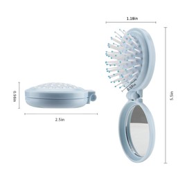 Mini Blue Folding Hair Brush with Mirror for Travel and Purse