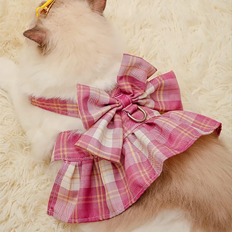 YOASONEK Dog Harness, Cat Harness, Cute, Checkered Pattern, Bowknot Mesh,