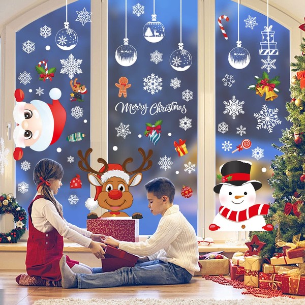 385 Pcs Christmas Window Stickers 10 Sheets Double-Sides Xmas Window