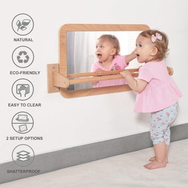 Bolocon 2-in-1 Baby Montessori Shatterproof Safety Mirror w/Wooden Pull Up Bar, Infant Exploration Furniture for 6-18 Months