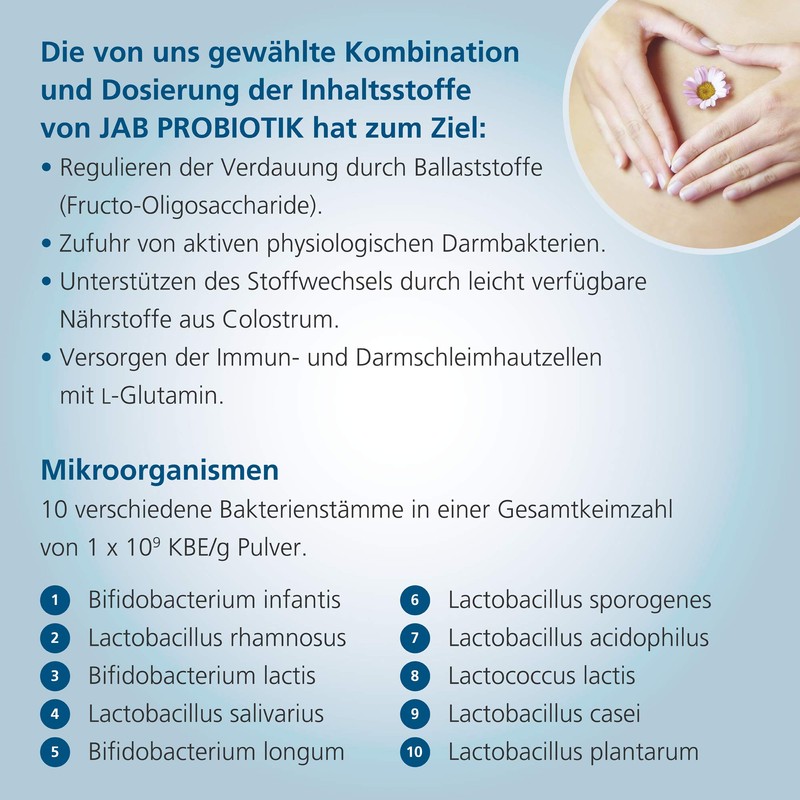 JAB biopharma Probiotics, high dose with 10 active bacterial cultures,