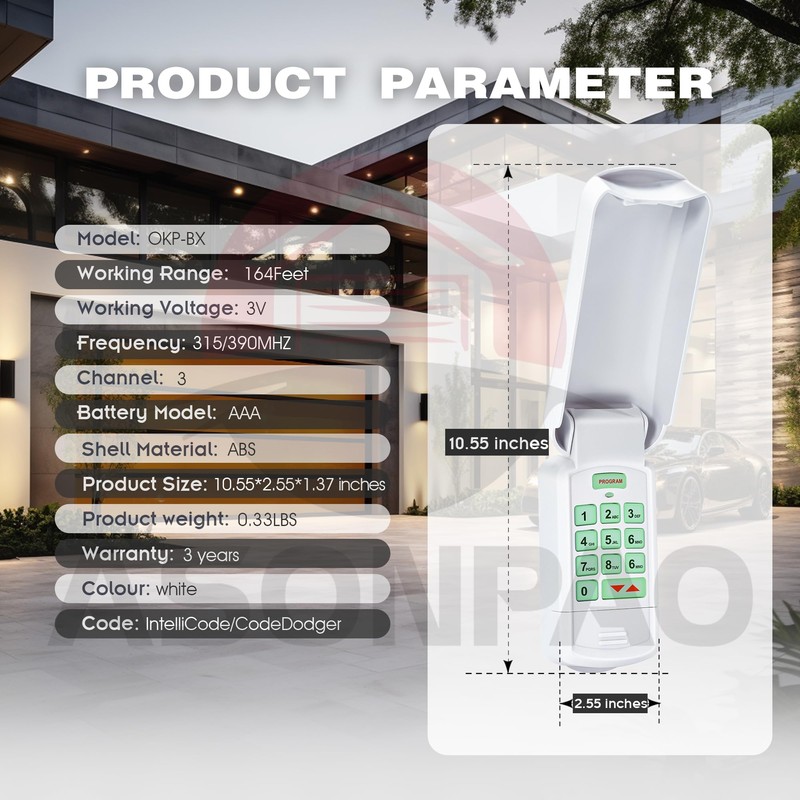 OKP-BX Overhead Door Garage Door Opener Keypad, Wireless (1Pack) 3-Years-Warranty