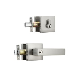 NCL Keyed Entry Door Handle with Lock,Front Door Lock Keyed Alike, Satin Nickel Exterior Door Lock Set with Deadbolt