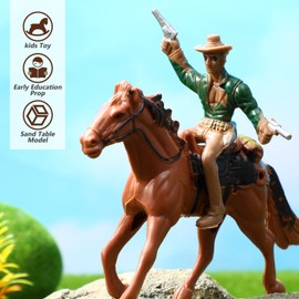 Cowboy Toys Riding Horse ‌Figurine‌s: 4Pcs Cowboy Action Figure Western Rodeo Toys - Plastic Horses Figures with Rider for Kids Toddlers, Model Ranches, Miniature Scenes, Farm World, 4.32x2.75in
