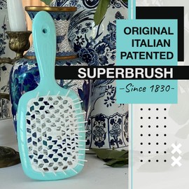 Janeke Superbrush Cepillo desenredante antiestático fácil para uso en húmedo o seco, flexible con cerdas de nailon, ideal para todo tipo de cabello, largo y grueso rizado, la patente italiana original (Tiffany)