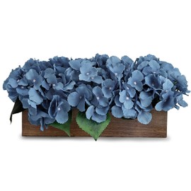 Scawim Pre-made Flower Table Centerpiece, Artificial Hydrangea Arrangements Centerpieces Fake Flowers Decor Wood Tray with Faux Flower Wedding Bouquets Room Kitchen Farmhouse Indoor Office Party(Blue)