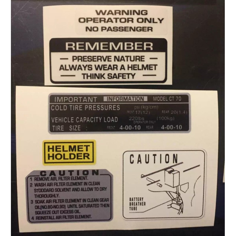 Honda CT70 K3 1973-74 "Trail 70" Complete Set frame Decals,