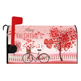 Baocicco Mailbox Covers Valentine Red Bicycle Red Heat-shaped Trees Mailbox Cover Magnetic Red Balloons Heart Mail Box Cover Happy Valentine's Day Mailbox Cover Standard Size 21x18 Inches