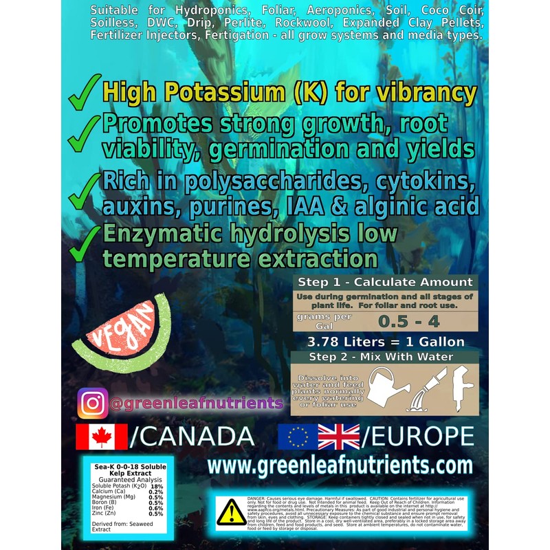 Organic Sea-K for Plants Seaweed and Kelp Fertilizer Supplement Concentrated