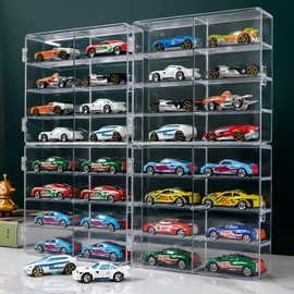 Acrylic Display Case for 1/64 Scale Matchbox Toy Cars - 32 Slots, Clear & Dustproof, 4-Pack Storage Organizer for Toy Car Collection