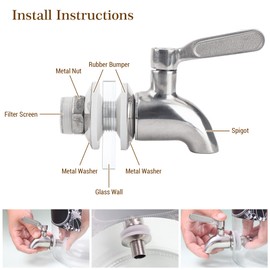 Omoojee Stainless Steel Spigot for Beverage Dispenser, Water Dispenser Replacement Part, Outdoor Water Faucet for Sun Tea Jar, Party, Camping (2 Pack)